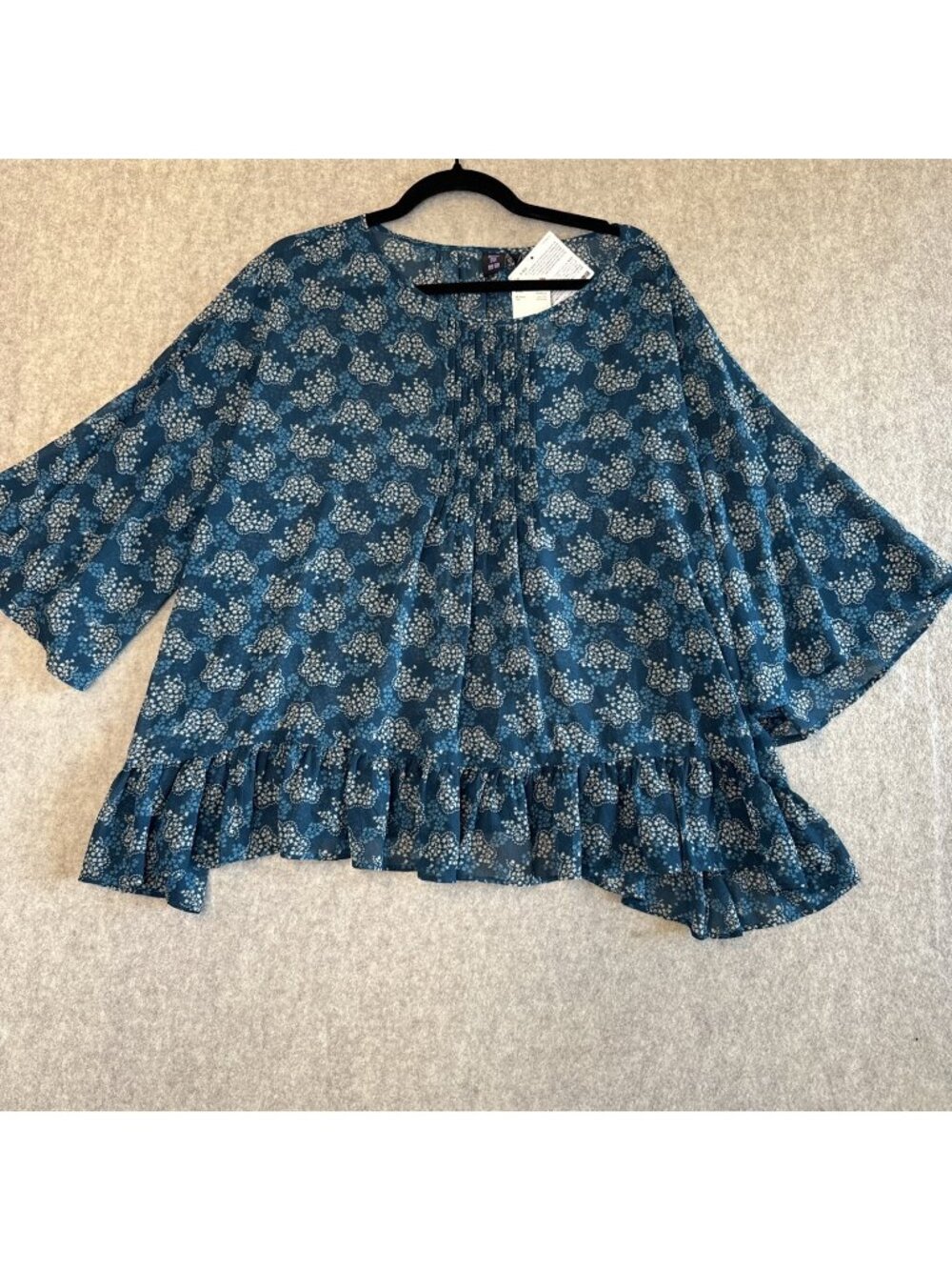 Anna Sui x Uniqlo Flare Sleeve‎ Peplum Blouse Womens XL Blue Floral Boho Top NWT
